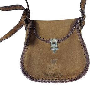 Vintage Whip Stitch Leather Suede Crossbody Bag Huanchaco